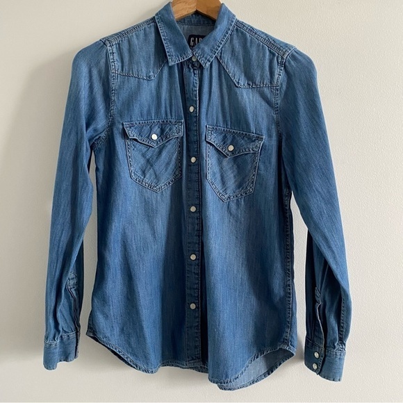Gap Two Pocket Western Denim Button down Shirt Medium Indigo - Picture 4 of 14